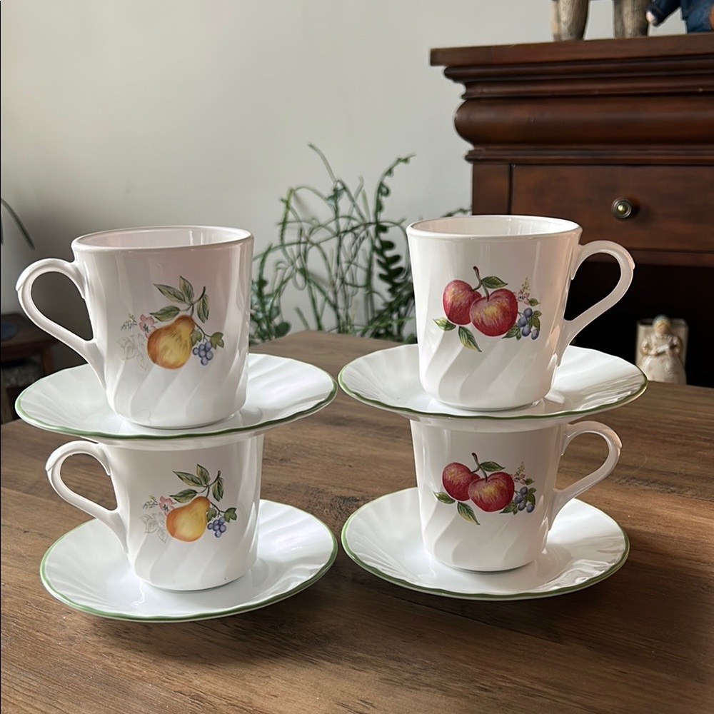 Set of 4 Corelle Corning Ware CHUTNEY Fruits Cup and Saucer Set